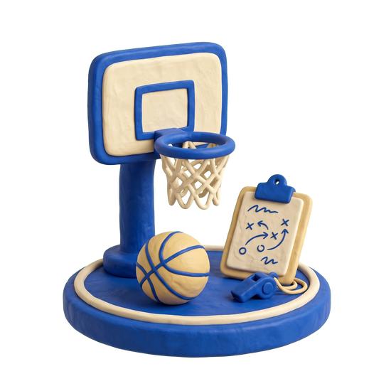 Basketball club illustration in blue and ivory clay