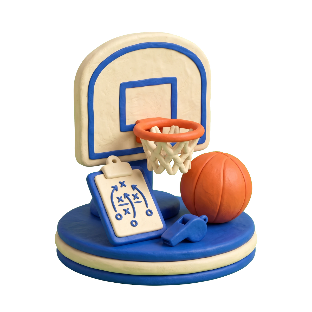 Basketball court illustration in blue and ivory clay