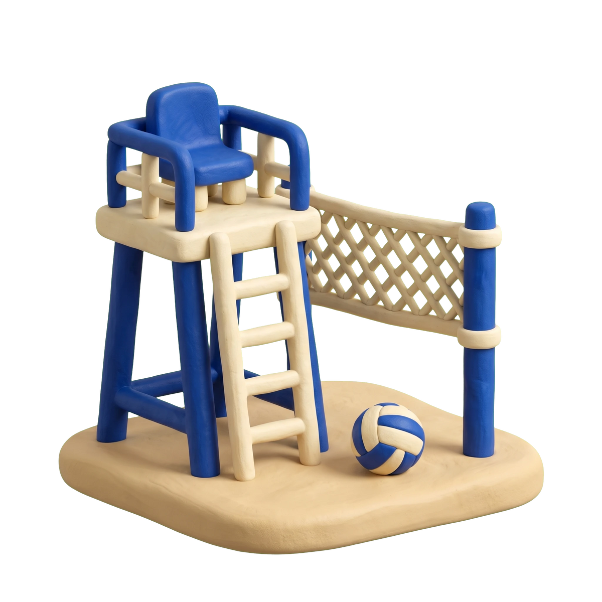 Beach volleyball court illustration in blue and ivory clay
