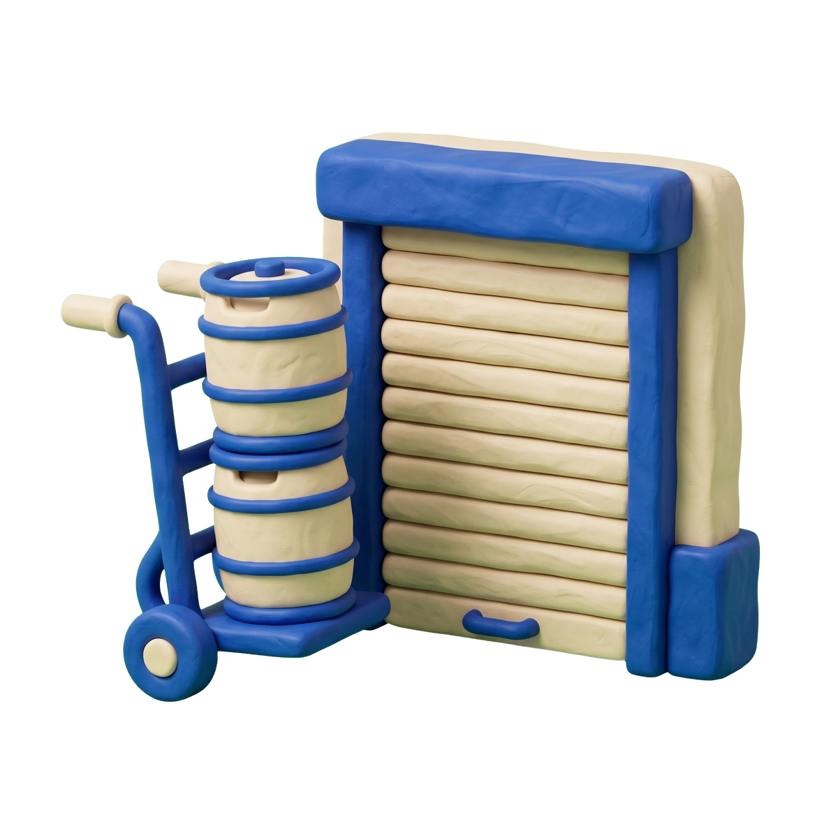 Beer distributor illustration in blue and ivory clay
