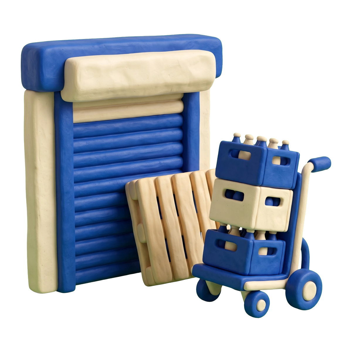 Beverage distributor illustration in blue and ivory clay