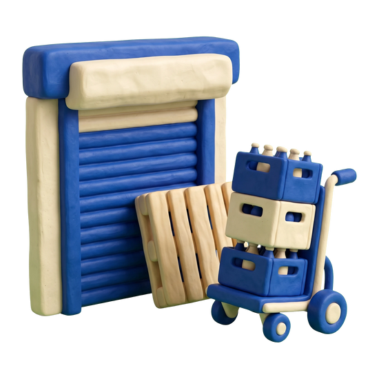 Beverage distributor illustration in blue and ivory clay