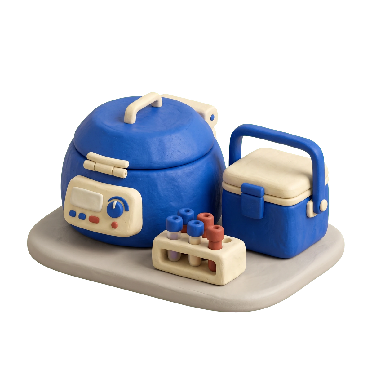 Blood bank illustration in blue and ivory clay