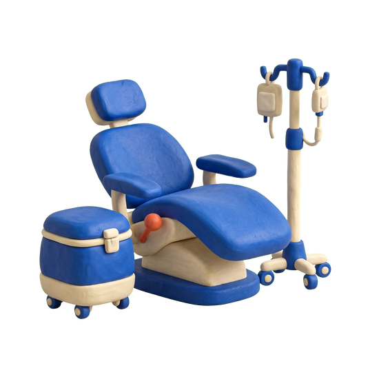 Blood donation center illustration in blue and ivory clay