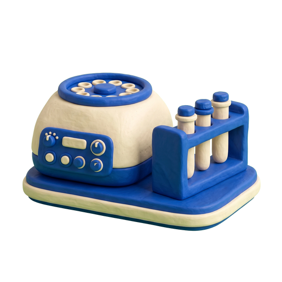 Blood testing service illustration in blue and ivory clay