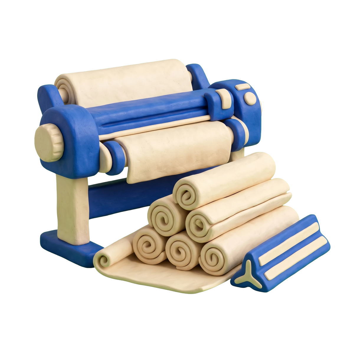 Blueprint service illustration in blue and ivory clay