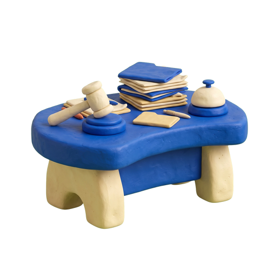 Board of education illustration in blue and ivory clay
