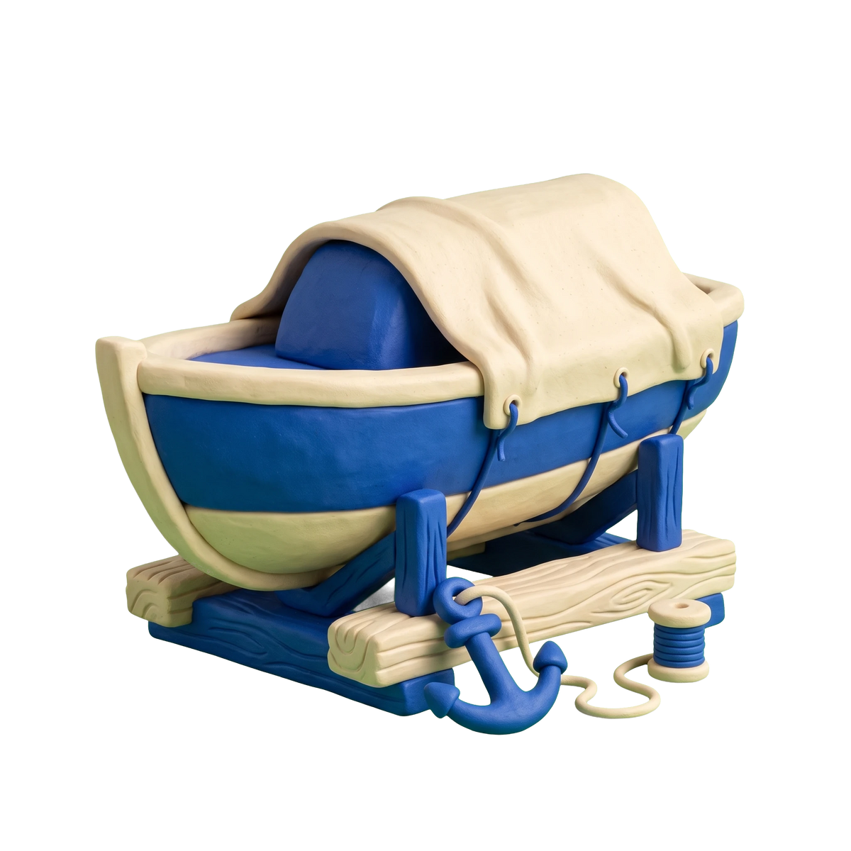 Boat cover supplier illustration in blue and ivory clay