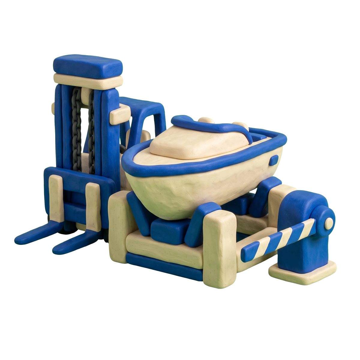 Boat storage facility illustration in blue and ivory clay