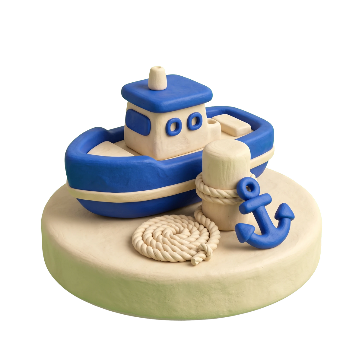 Boat tour agency illustration in blue and ivory clay