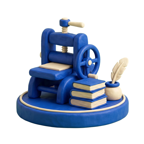 Book publisher illustration in blue and ivory clay