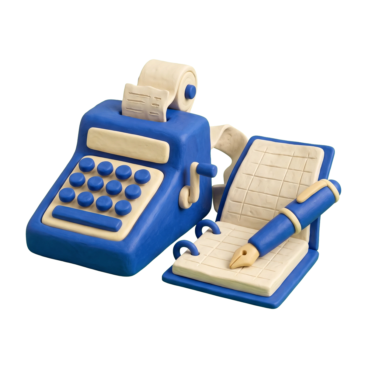 Bookkeeping service illustration in blue and ivory clay