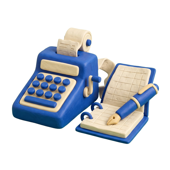 Bookkeeping service illustration in blue and ivory clay