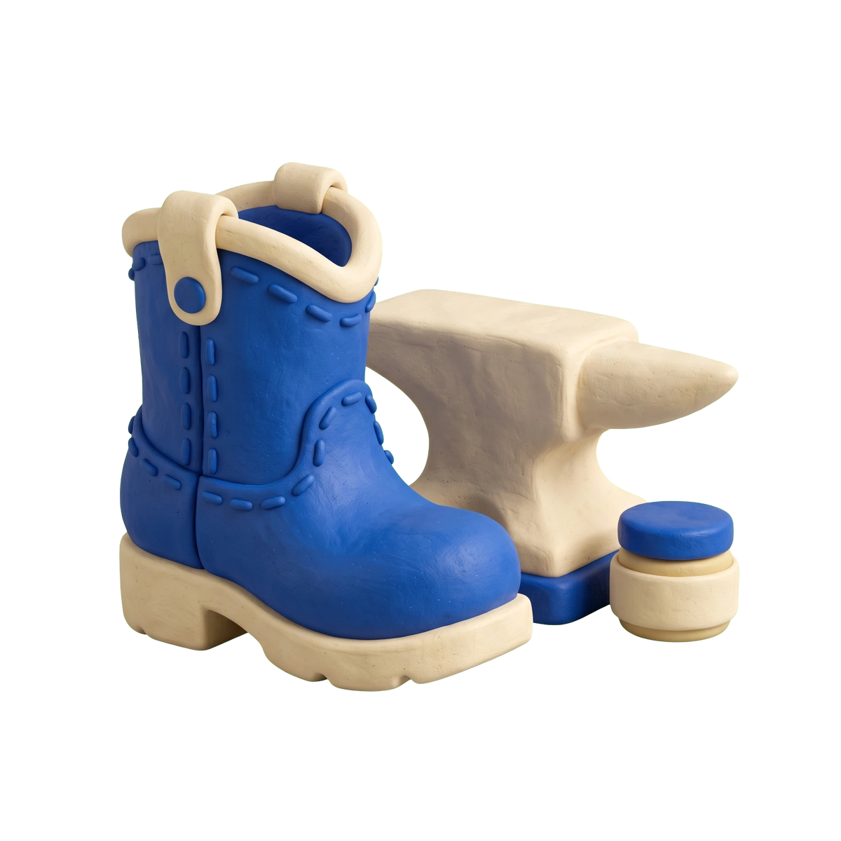 Boot store illustration in blue and ivory clay