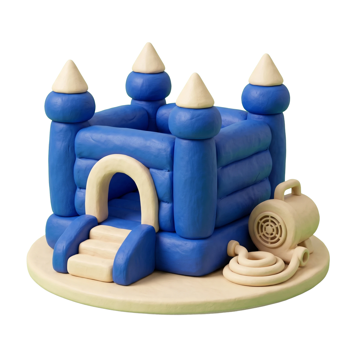 Bouncy castle hire illustration in blue and ivory clay