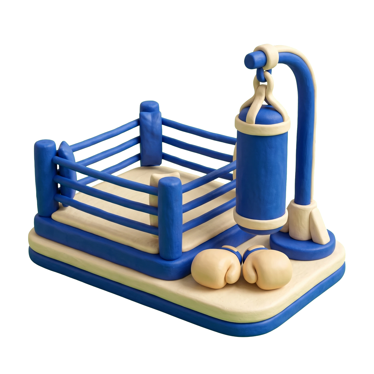 Boxing gym illustration in blue and ivory clay