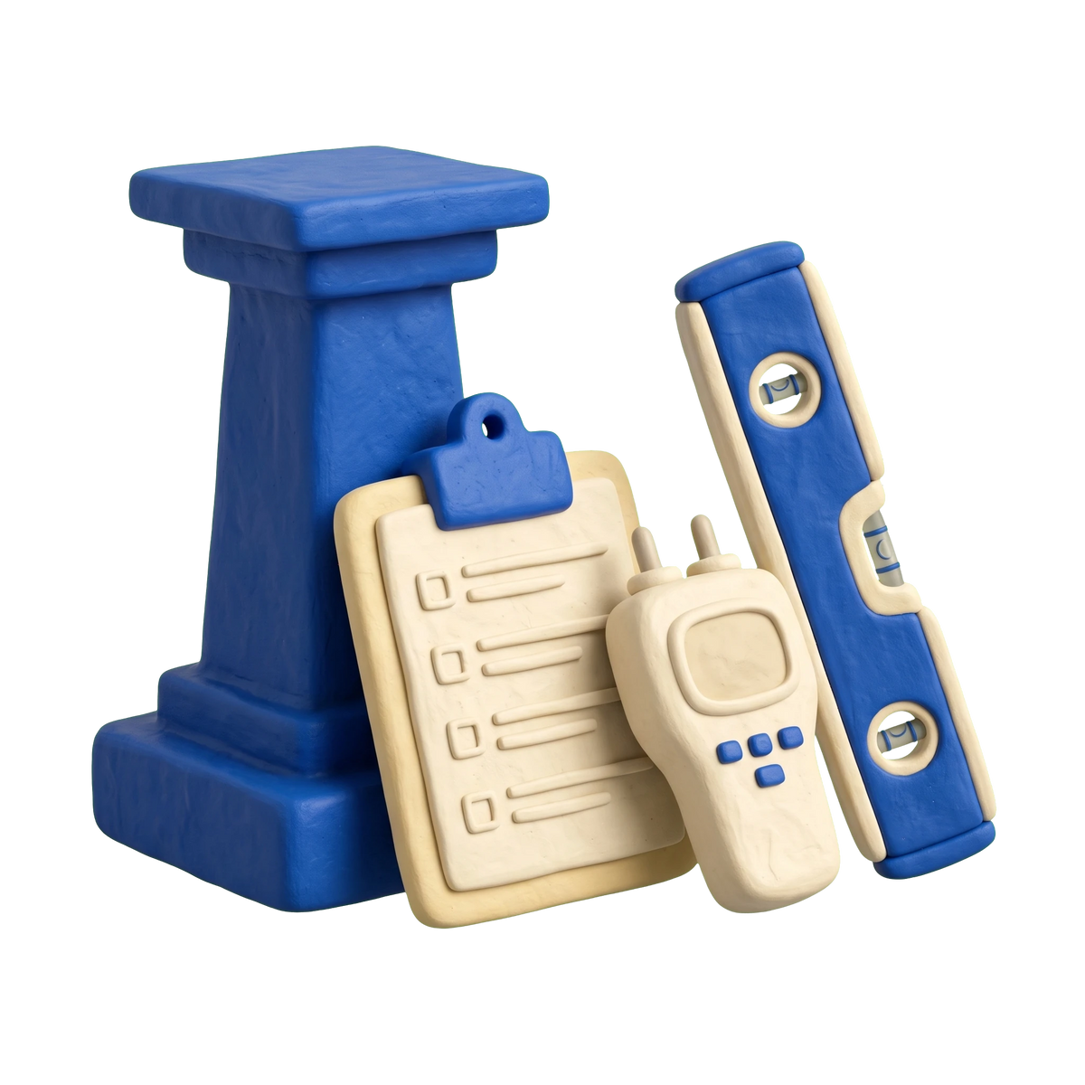 Building inspector illustration in blue and ivory clay