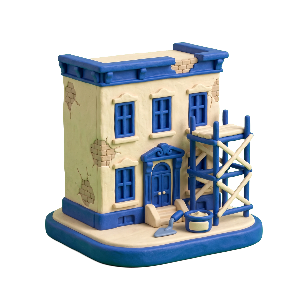 Building restoration service illustration in blue and ivory clay
