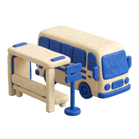 Bus company illustration in blue and ivory clay
