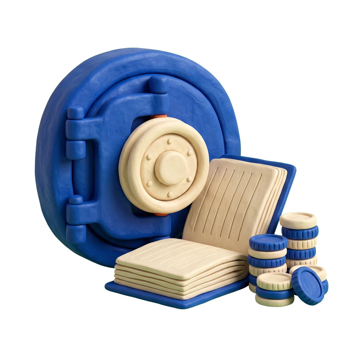Business banking service illustration in blue and ivory clay