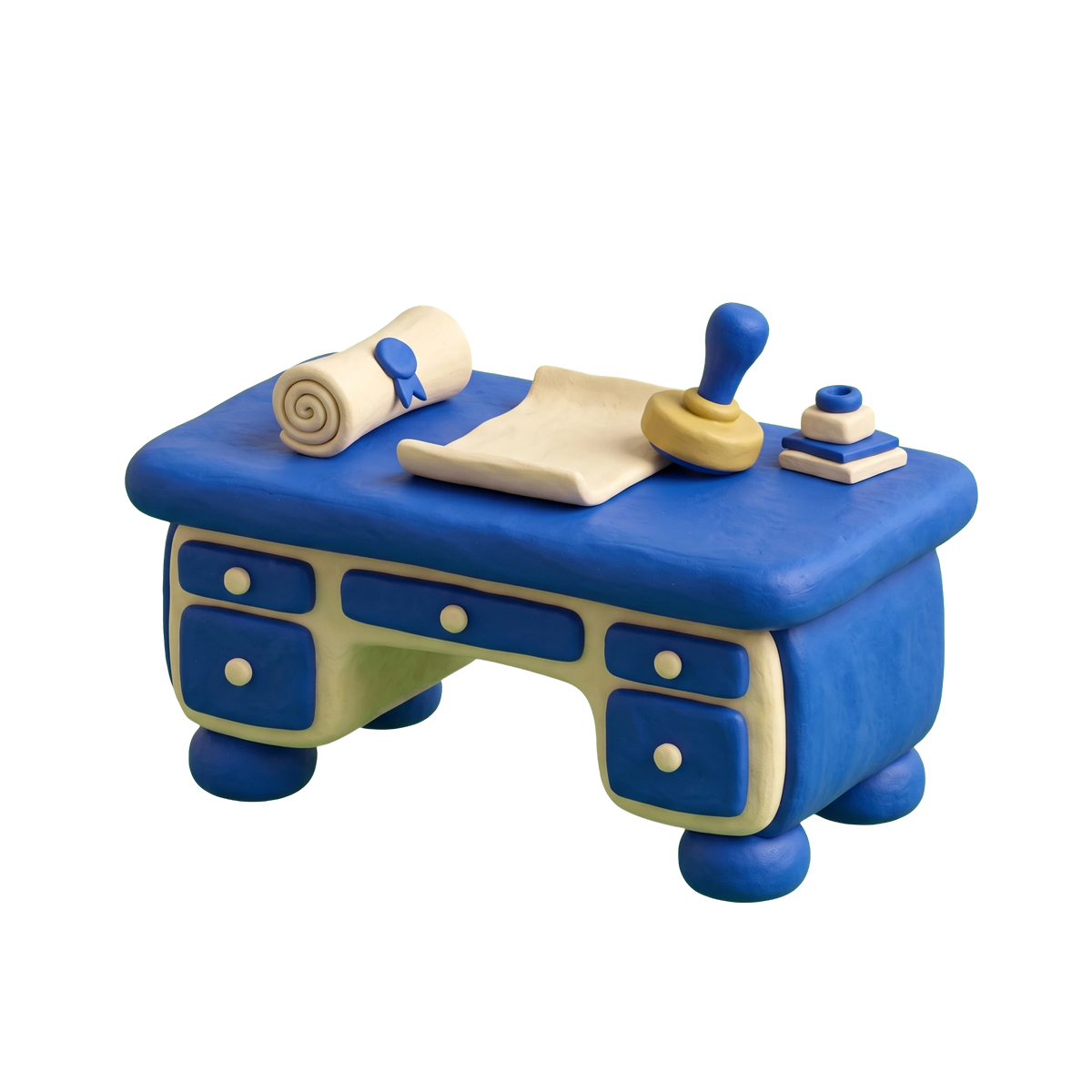 Business broker illustration in blue and ivory clay