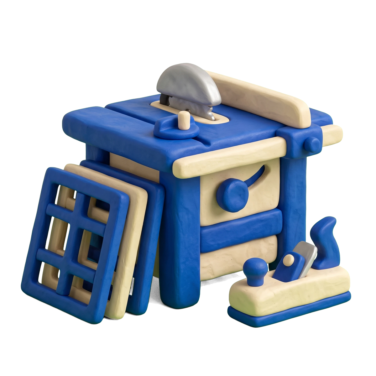 Cabinet maker illustration in blue and ivory clay