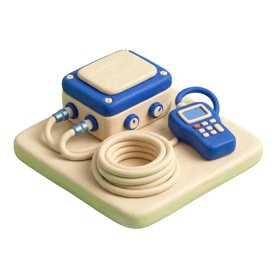 Cable company illustration in blue and ivory clay