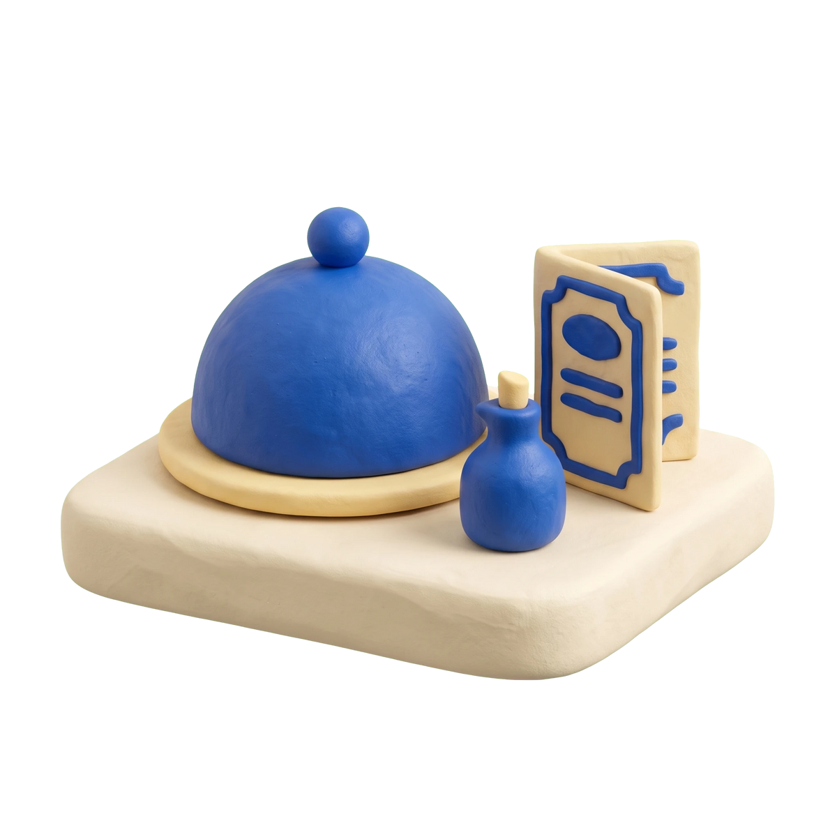 Californian restaurant illustration in blue and ivory clay