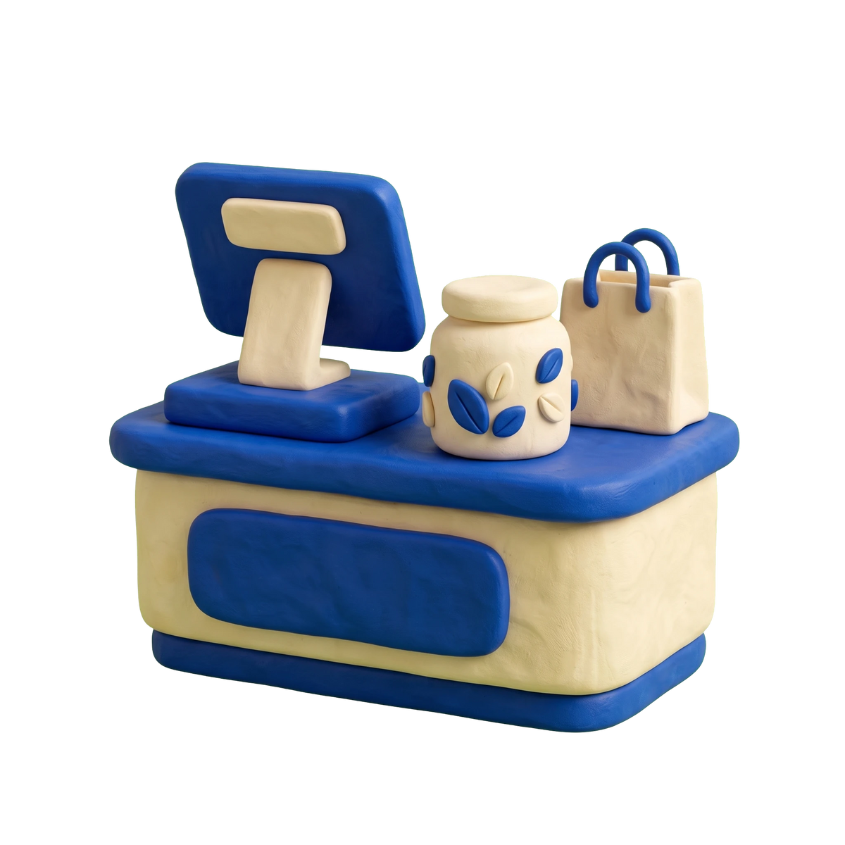 Cannabis store illustration in blue and ivory clay