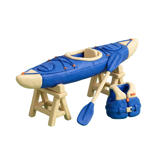 Canoe & kayak tour agency illustration in blue and ivory clay