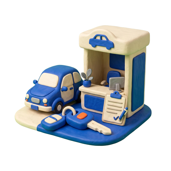 Car leasing service illustration in blue and ivory clay