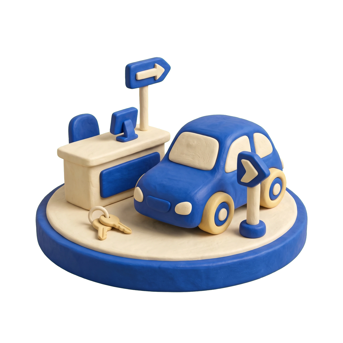 Car rental agency illustration in blue and ivory clay