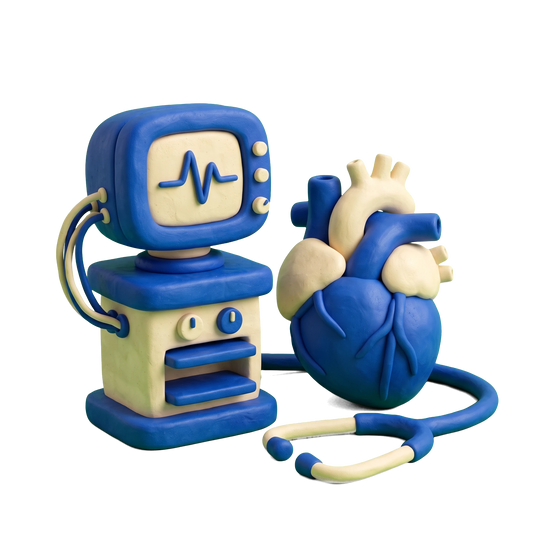 Cardiologist illustration in blue and ivory clay