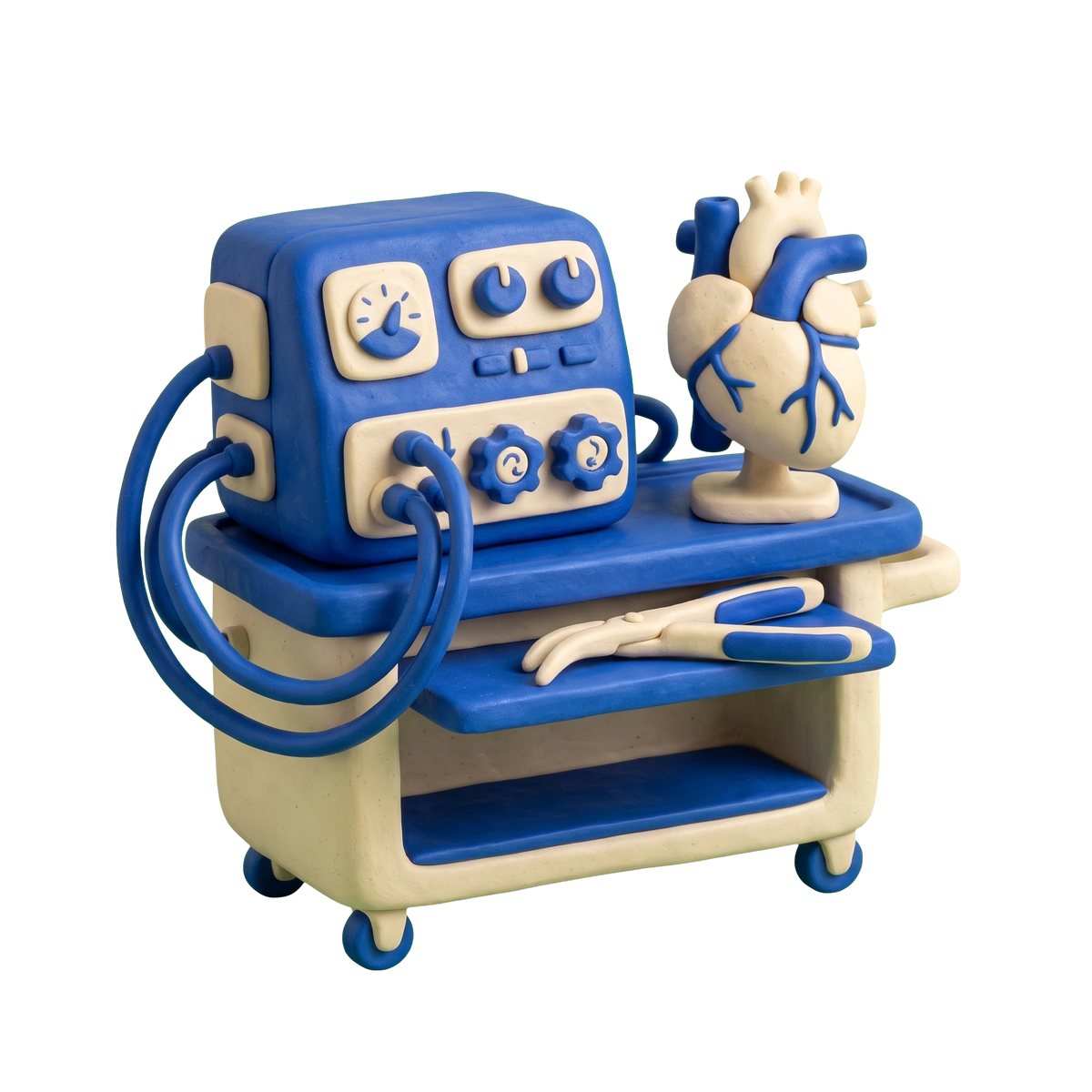 Cardiovascular and thoracic surgeon illustration in blue and ivory clay