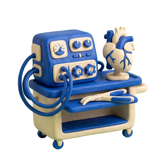 Cardiovascular and thoracic surgeon illustration in blue and ivory clay