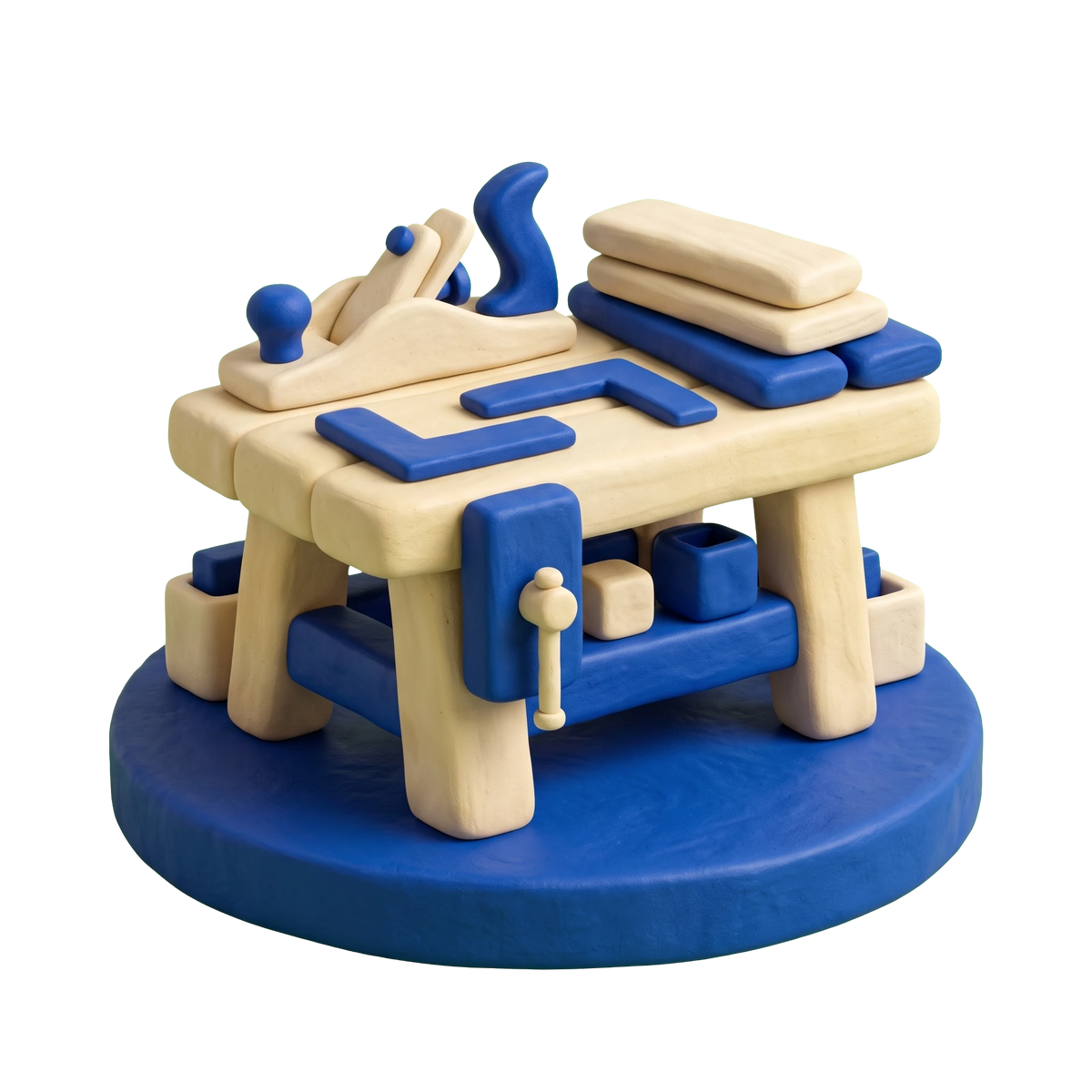 Carpenter illustration in blue and ivory clay