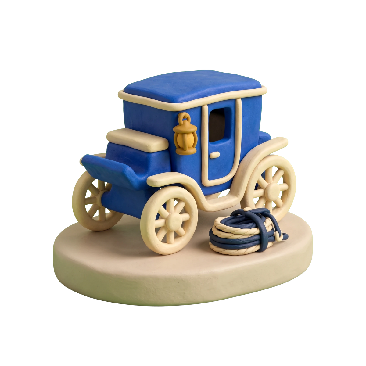 Carriage ride service illustration in blue and ivory clay