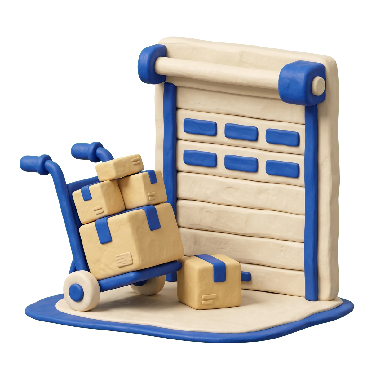 Cash and carry wholesaler illustration in blue and ivory clay
