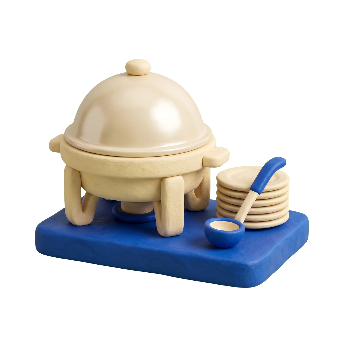 Caterer illustration in blue and ivory clay