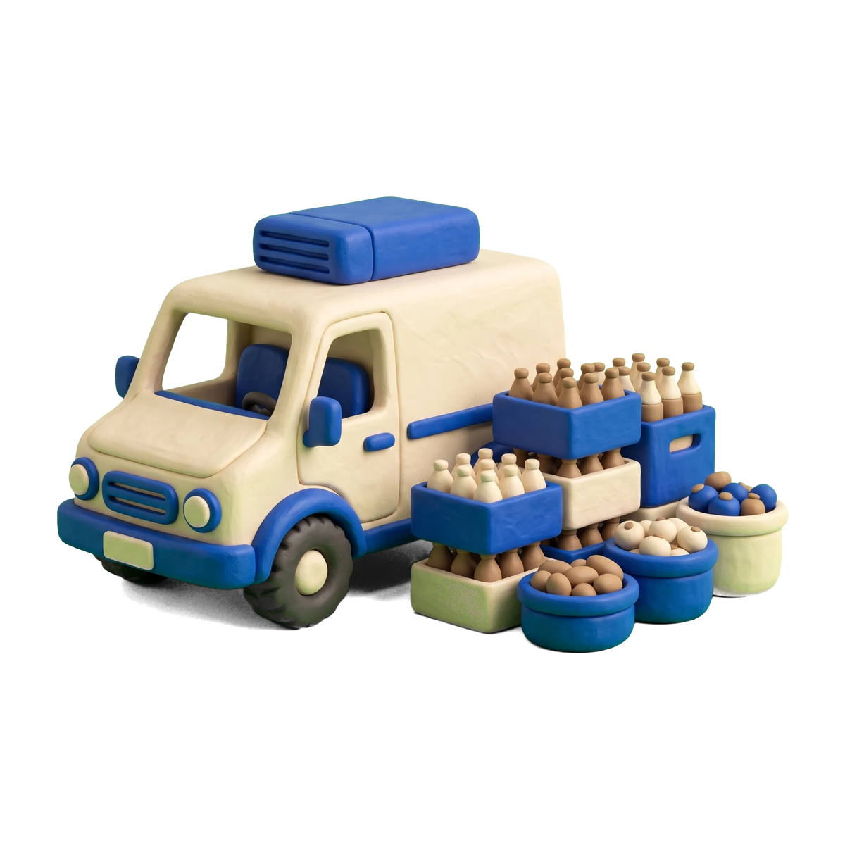 Catering food and drink supplier illustration in blue and ivory clay