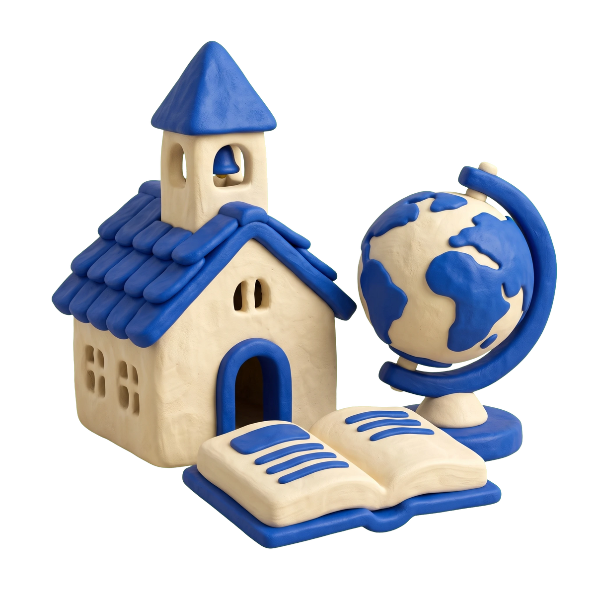 Catholic school illustration in blue and ivory clay