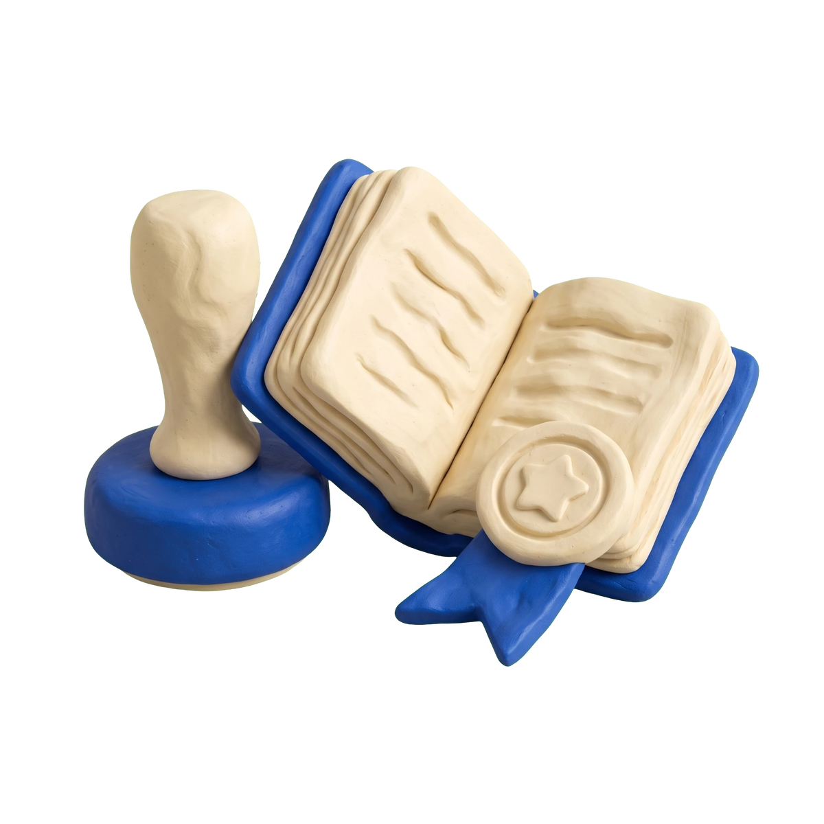 Certification agency illustration in blue and ivory clay
