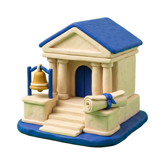 Chamber of Commerce illustration in blue and ivory clay