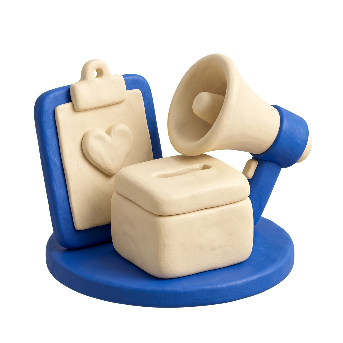 Charity illustration in blue and ivory clay