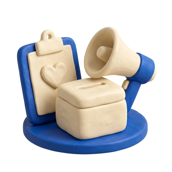 Charity illustration in blue and ivory clay