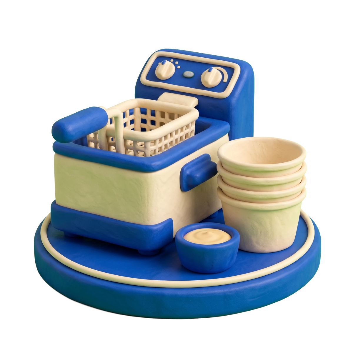 Chicken restaurant illustration in blue and ivory clay