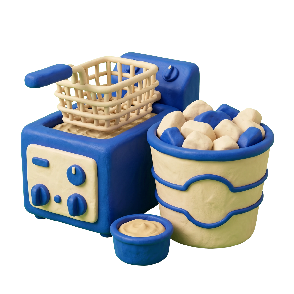 Chicken wings restaurant illustration in blue and ivory clay
