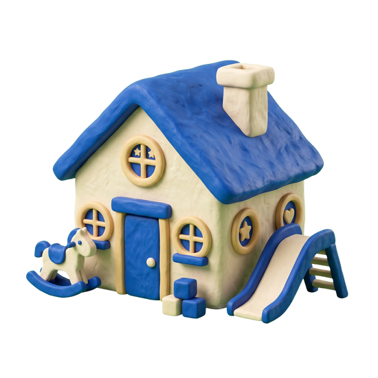 Child care agency illustration in blue and ivory clay