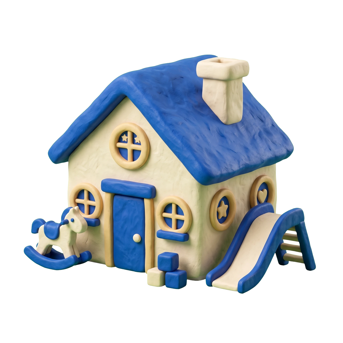 Child care agency illustration in blue and ivory clay