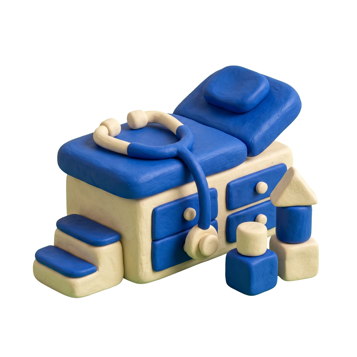 Child health care center illustration in blue and ivory clay
